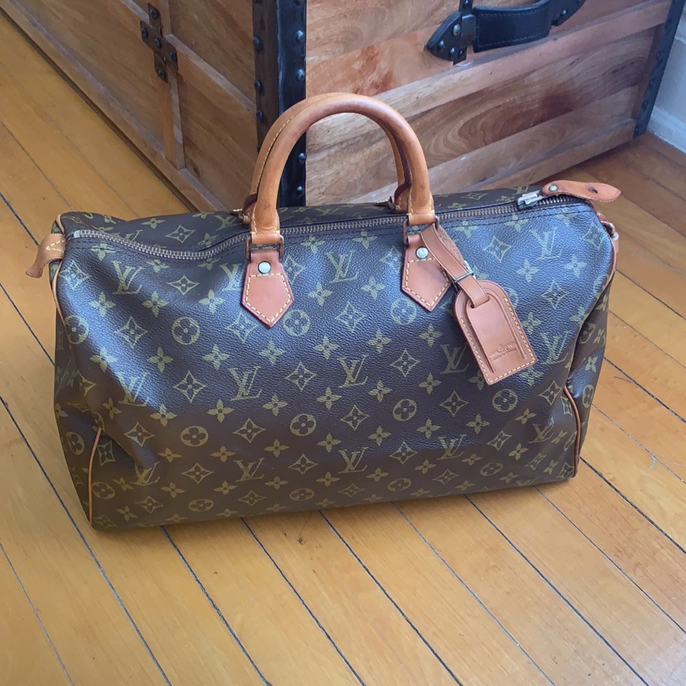 Louis Vuitton Brown Monogram Canvas Travel Tote with Tan Leather Trim